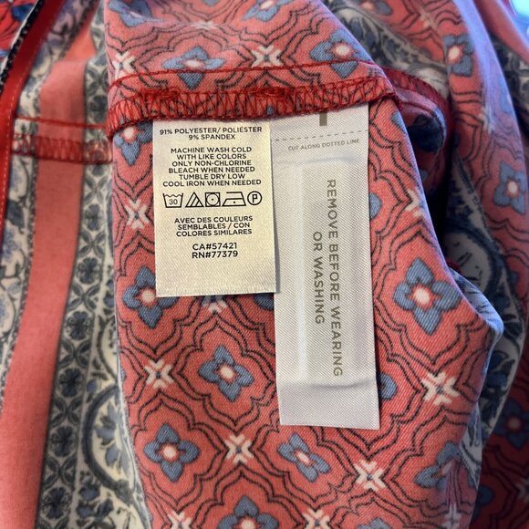 Loft S Petite Dress Floral Tie Waist Puff Sleeve Boho Red Blue - Picture 6 of 7